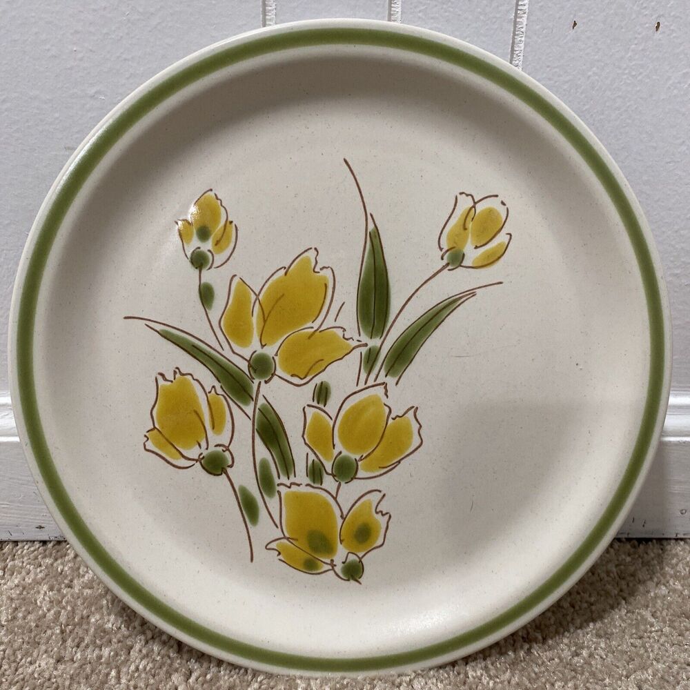 Stonybrook Stoneware Dinner Plate Spring Collection Yellow Flowers Green Japan
